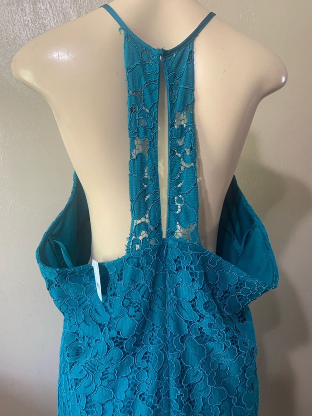Free People Hutch size 2X Teal Floral Lace Halter Back Dress Lined, NWT - Picture 7 of 10